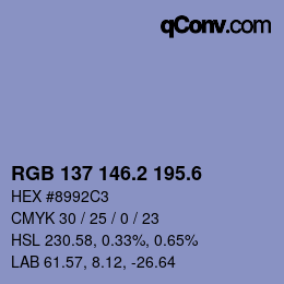 カラーコード: RGB 137 146.2 195.6 | qconv.com