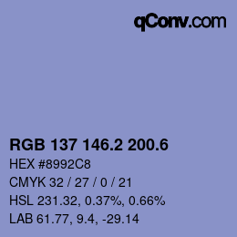 カラーコード: RGB 137 146.2 200.6 | qconv.com