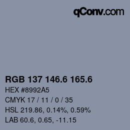 カラーコード: RGB 137 146.6 165.6 | qconv.com