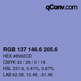 カラーコード: RGB 137 146.6 205.6 | qconv.com