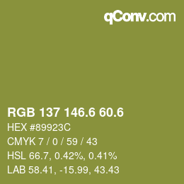 カラーコード: RGB 137 146.6 60.6 | qconv.com