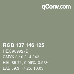 Farbcode: RGB 137 146 125 | qconv.com