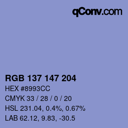 Color code: RGB 137 147 204 | qconv.com
