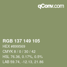 Color code: RGB 137 149 105 | qconv.com