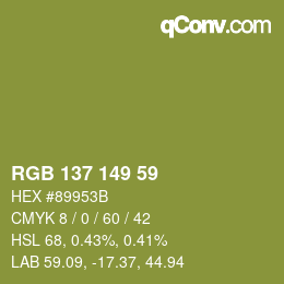 Color code: RGB 137 149 59 | qconv.com