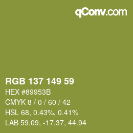 Color code: RGB 137 149 59 | qconv.com