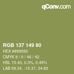 Código de color: RGB 137 149 80 | qconv.com