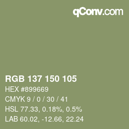 Color code: RGB 137 150 105 | qconv.com