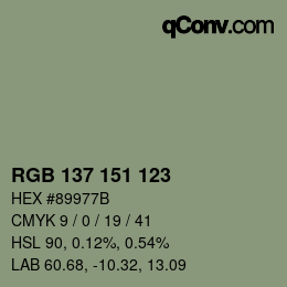 Color code: RGB 137 151 123 | qconv.com