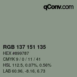 Color code: RGB 137 151 135 | qconv.com