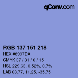 Color code: RGB 137 151 218 | qconv.com