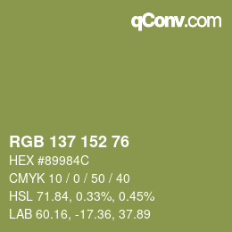 Color code: RGB 137 152 76 | qconv.com