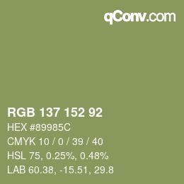 Color code: RGB 137 152 92 | qconv.com