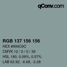 颜色代码: RGB 137 156 156 | qconv.com