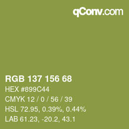 カラーコード: RGB 137 156 68 | qconv.com