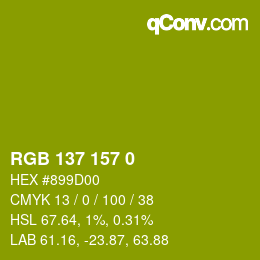 Color code: RGB 137 157 0 | qconv.com