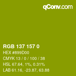 Color code: RGB 137 157 0 | qconv.com