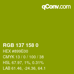 Color code: RGB 137 158 0 | qconv.com