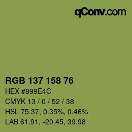 Color code: RGB 137 158 76 | qconv.com