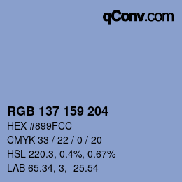 Color code: RGB 137 159 204 | qconv.com