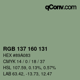 Farbcode: RGB 137 160 131 | qconv.com