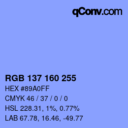 Color code: RGB 137 160 255 | qconv.com