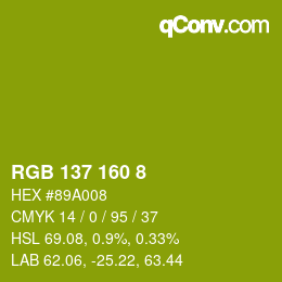 颜色代码: RGB 137 160 8 | qconv.com