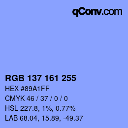 カラーコード: RGB 137 161 255 | qconv.com