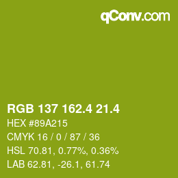 カラーコード: RGB 137 162.4 21.4 | qconv.com