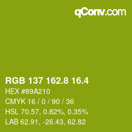 カラーコード: RGB 137 162.8 16.4 | qconv.com