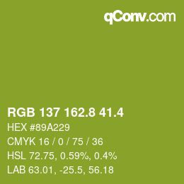 カラーコード: RGB 137 162.8 41.4 | qconv.com