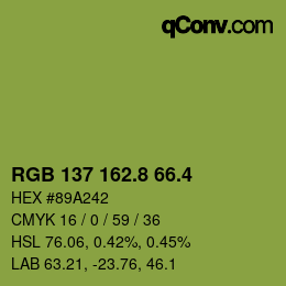 カラーコード: RGB 137 162.8 66.4 | qconv.com