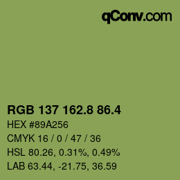 カラーコード: RGB 137 162.8 86.4 | qconv.com