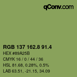 カラーコード: RGB 137 162.8 91.4 | qconv.com