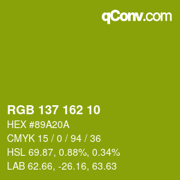 カラーコード: RGB 137 162 10 | qconv.com