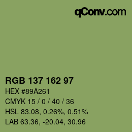 Color code: RGB 137 162 97 | qconv.com