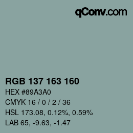Color code: RGB 137 163 160 | qconv.com