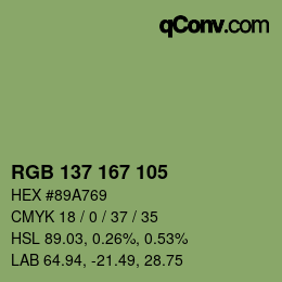Color code: RGB 137 167 105 | qconv.com