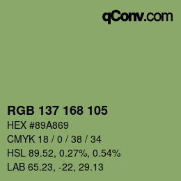 Color code: RGB 137 168 105 | qconv.com