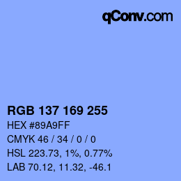 Color code: RGB 137 169 255 | qconv.com