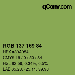 Color code: RGB 137 169 84 | qconv.com