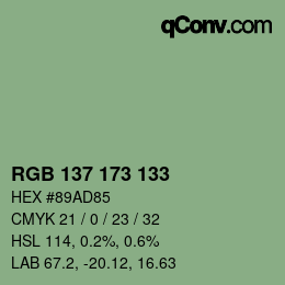 Color code: RGB 137 173 133 | qconv.com