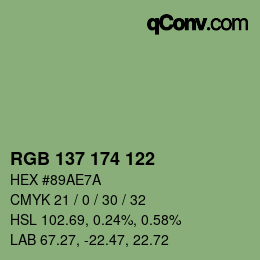 Color code: RGB 137 174 122 | qconv.com