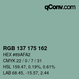 Color code: RGB 137 175 162 | qconv.com