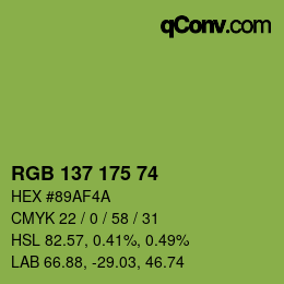 Color code: RGB 137 175 74 | qconv.com