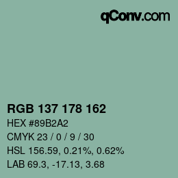 Color code: RGB 137 178 162 | qconv.com