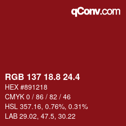 カラーコード: RGB 137 18.8 24.4 | qconv.com