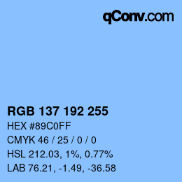 カラーコード: RGB 137 192 255 | qconv.com