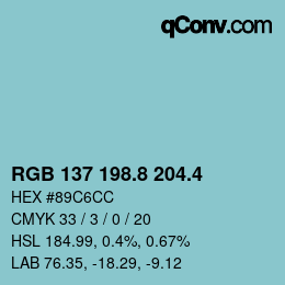 カラーコード: RGB 137 198.8 204.4 | qconv.com