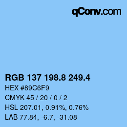 カラーコード: RGB 137 198.8 249.4 | qconv.com